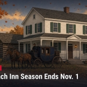 Fostoria News Vintage stagecoach in front of a historic Ohio inn during fall.